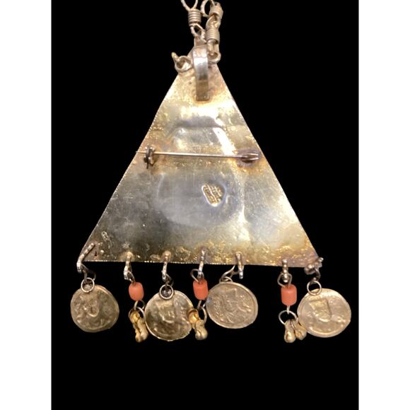Beautiful VTG Coin Necklace/ Pendant 925 Silver/ Brooch With Chain Eilat Stone - Picture 4 of 4